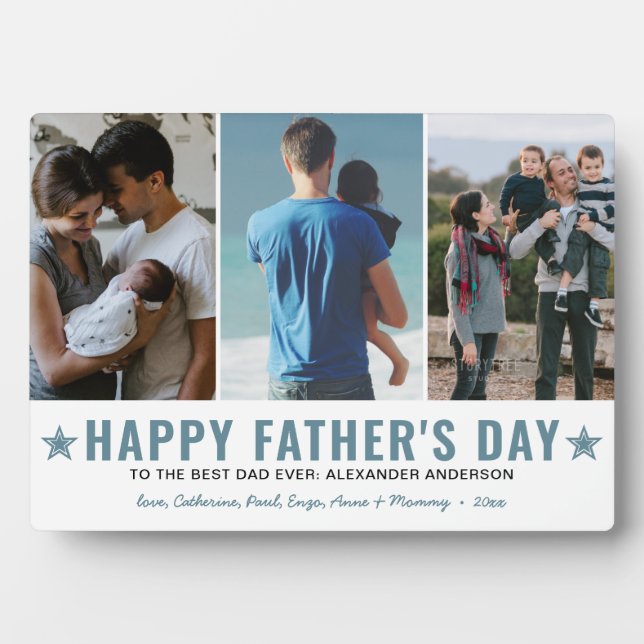 Happy Father's Day Best Dad Ever 3 Photo Collage Plaque (Front)
