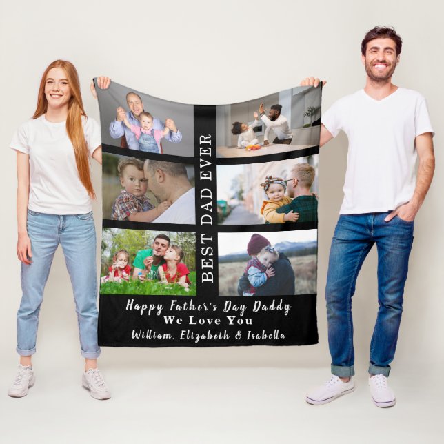 Happy Fathers Day Best Dad Ever 6 Photo Collage  Fleece Blanket (In Situ)