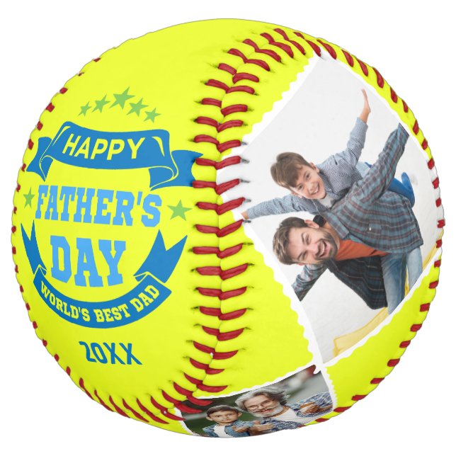Happy Father's Day Best Dad | Personalised Photos Softball (Angled)