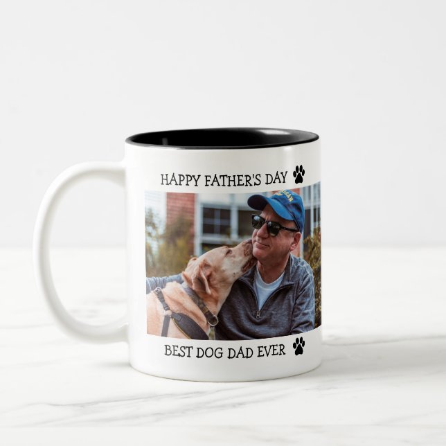 Happy Father's Day Best Dog Dad Ever Custom Photo Two-Tone Coffee Mug (Left)