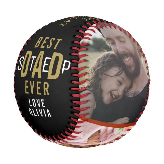 Happy Father's Day Best Step Dad  3 Photo Collage Baseball (Angled)