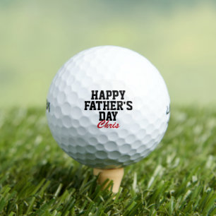 Happy Father's Day Black and Red Monogrammed Golf Balls