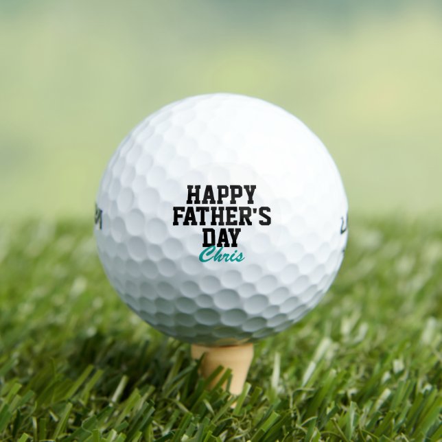 Happy Father's Day Black and Teal Monogrammed Golf Balls (Insitu Tee)