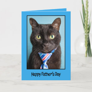 Happy Fathers Day Black Cat in Necktie Holiday Card