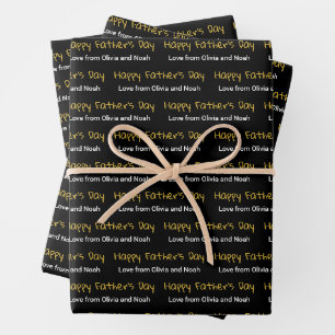 Happy Father's Day Black White Children Names Wrapping Paper Sheet