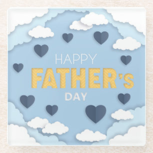 Happy Father's Day blue hearts in the sky  Glass Coaster