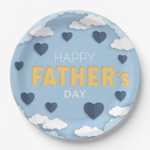 Happy Father's Day blue hearts in the sky  Paper Plate