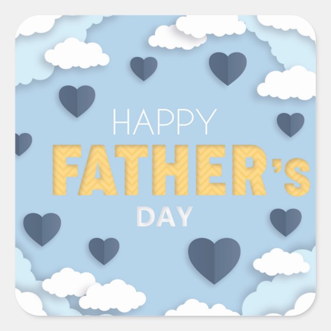 Happy Father's Day blue hearts in the sky  Square Sticker (Front)