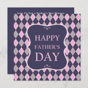 Happy Fathers Day Blue Pink Grey Argyle Dinner Invitation