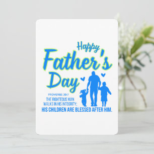 Happy Father's Day Blue Proverbs 20:7 Scripture Holiday Card