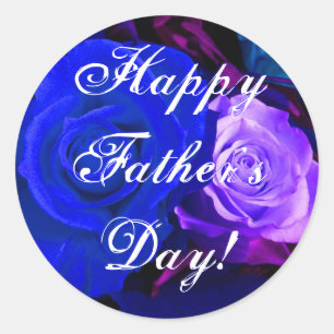 Happy Father's Day Blue Purple Rose Classic Round Sticker