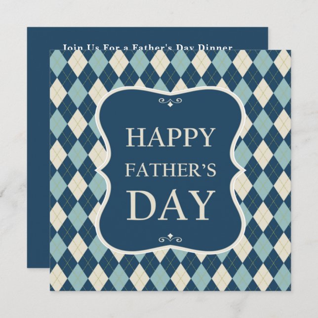 Happy Fathers Day Blue Shades Argyle Dinner Party Invitation (Front/Back)