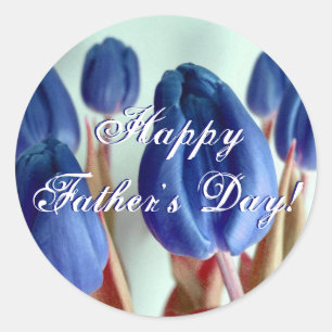 Happy Father's Day Blue Tulips Classic Round Sticker