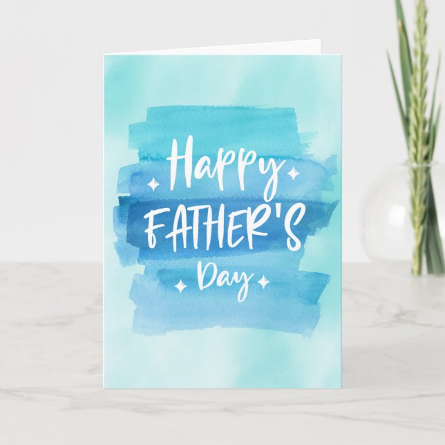 Happy Fathers Day Blue Watercolor Stripes Card (Front)