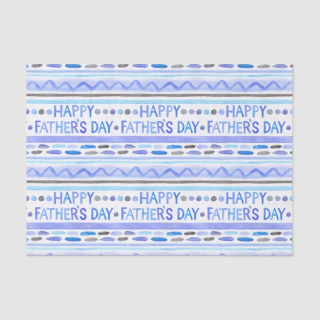 Happy Father's Day Blue Watercolor Stripes Tissue Paper (Front)