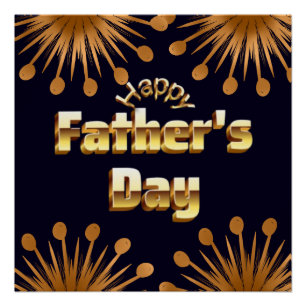 Happy Father's Day Bold Gold 3D Text Design Poster
