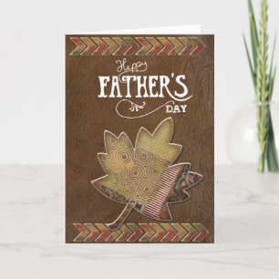 Happy Father's Day - Brown Leather Maple Leaf Card