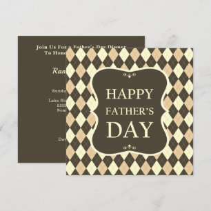 Happy Fathers Day Brown Tan Argyle Dinner Party Invitation