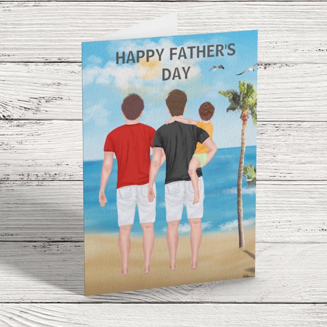 Happy Father's day Brunette Brown Gay Couple Card (Creator Uploaded)