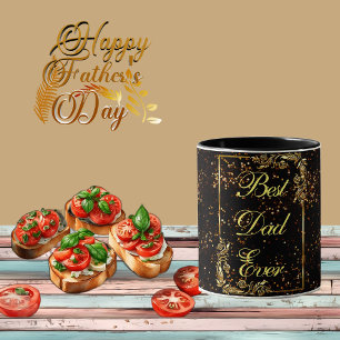 Happy Father's Day Calligraphy Gold Confetti Black Mug