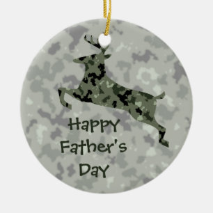 Happy Father's Day Camo Deer Ceramic Tree Decoration