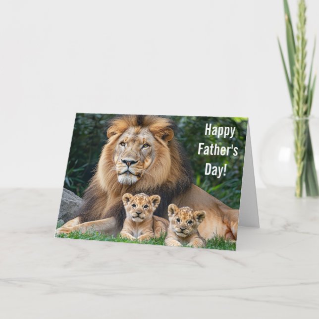 Happy Father's Day Card Lion Cubs Greeting Note (Front)
