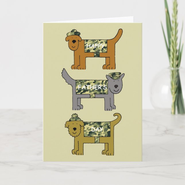 Happy Father's Day Cartoon Dogs In Camouflage Card (Front)