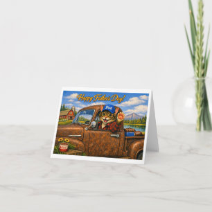 Happy Fathers Day Cat Dad in Vintage Pickup Truck  Thank You Card