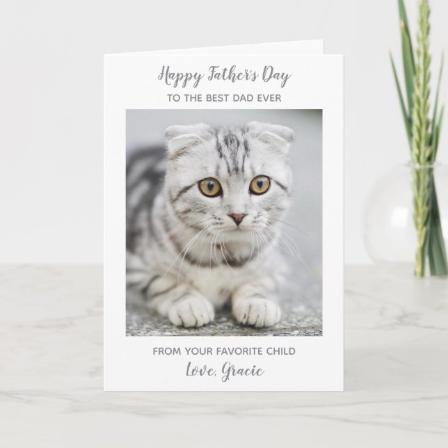 Happy Father's Day Cat Dad Personalised Pet Photo Holiday Card (Front)