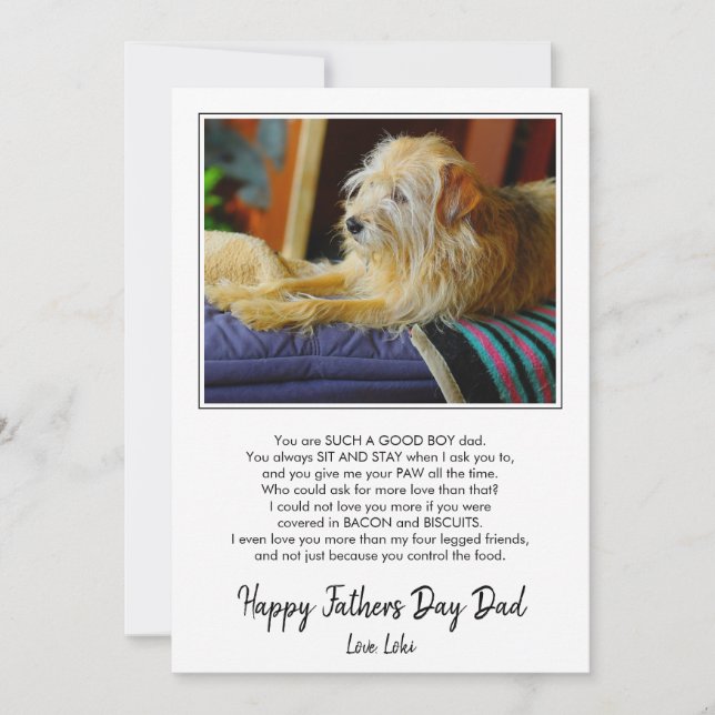 Happy Fathers Day Custom Dog Photo Funny Holiday Card (Front)