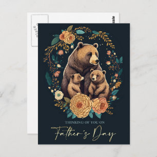 Happy Father's Day Cute Bears Folk Art Postcard