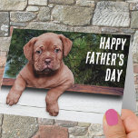 Happy Father's Day Cute Brown Puppy Photo Template<br><div class="desc">The card cover features a cute brown puppy hanging over a fence. Personalise the template text on the cover and inside, remove text and/or edit using the design tool to select a font colour, size, and style you prefer. Change the template text for any special occasion or expression for a...</div>