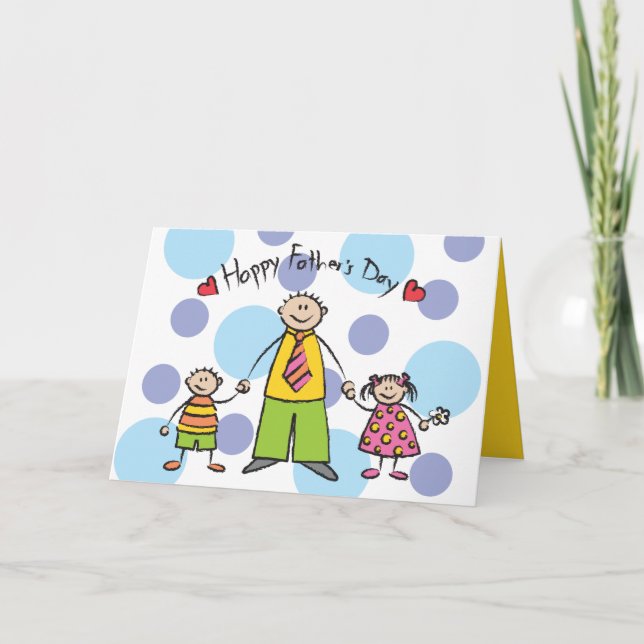 Happy Father's Day Cute Cartoon Family Greeting Card (Front)