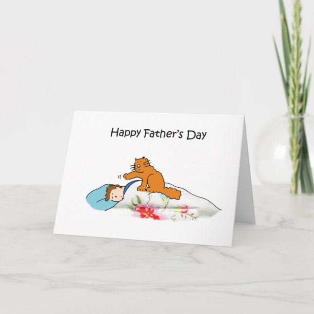 Happy Father's Day Cute Ginger Cat and Man Card (Front)