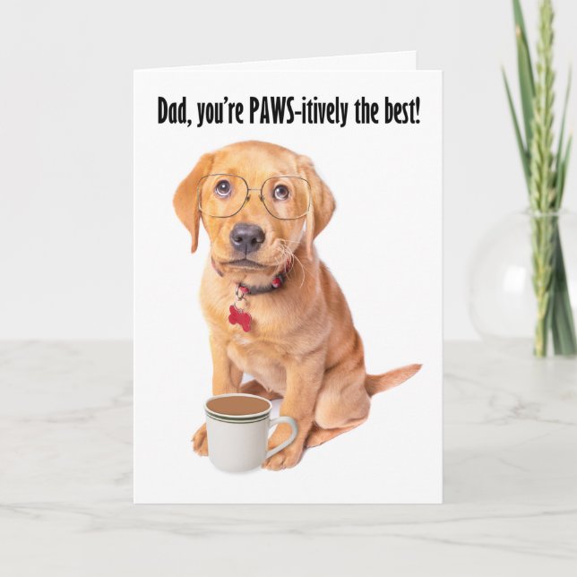 Happy Father's Day Cute Puppy in Glasses Holiday Card (Front)