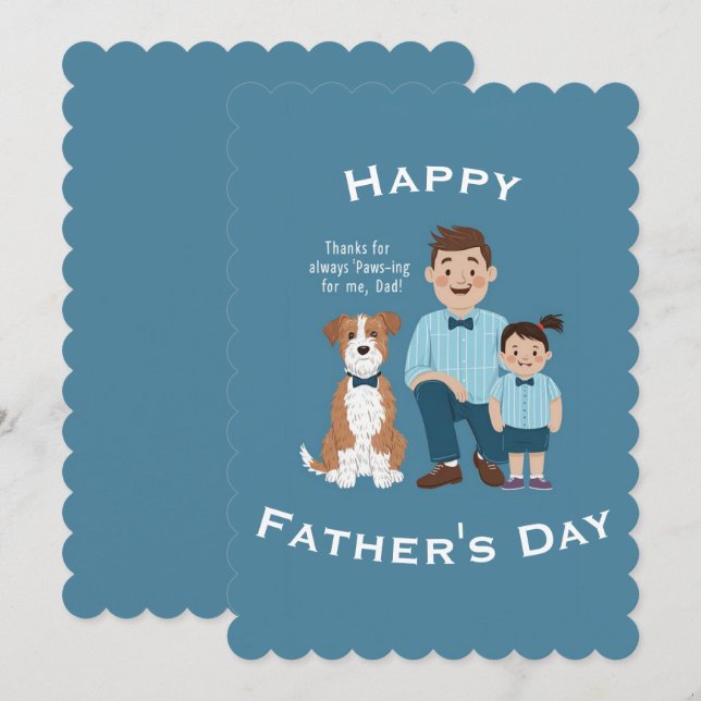 Happy Father's Day cute Puppy with Dad and Son  Holiday Card (Front/Back)