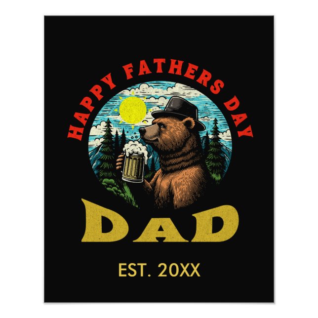 Happy Father's Day Dad Beer Mug Outdoorsman Bear  Photo Print (Front)
