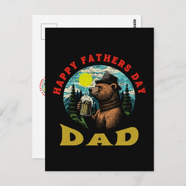 Happy Father's Day Dad Beer Mug Outdoorsman Bear  Postcard (Front/Back)