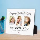 Happy Fathers Day Dad Custom Photo Collage Plaque<br><div class="desc">Create a stylish and memorable gift for Dad this Father's Day! This custom tabletop decor sign features a collage of three favourite family pictures of the kids designed as a modern and bold sans serif typography design. Personalise the custom text with the names of the children and modify the black...</div>