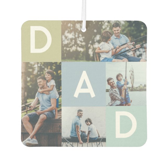 Happy Fathers Day Dad Modern Multi Photo Grid Car Air Freshener (Front)