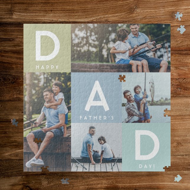 Happy Fathers Day Dad Modern Multi Photo Grid Jigsaw Puzzle (Creator Uploaded)
