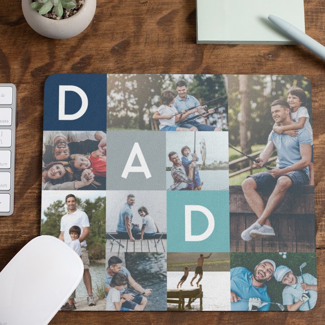 Happy Fathers Day Dad Modern Multi Photo Grid Mouse Pad (Creator Uploaded)