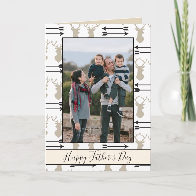 Happy Father's Day Deer Head and Arrows Photo Card (Front)