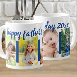 Happy Fathers Day Editable Year 4 Photo Blue Coffee Mug<br><div class="desc">Personalise your father's day gift mug with the year and 4 of your favourite photos. The photo template is set up ready for you to upload 4 pictures, which are displayed in vertical portrait format on a blue band. "happy father's day 20xx" is fully editable so you can add the...</div>