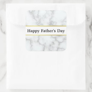 Happy Father's Day Elegant Faux White Marble Square Sticker