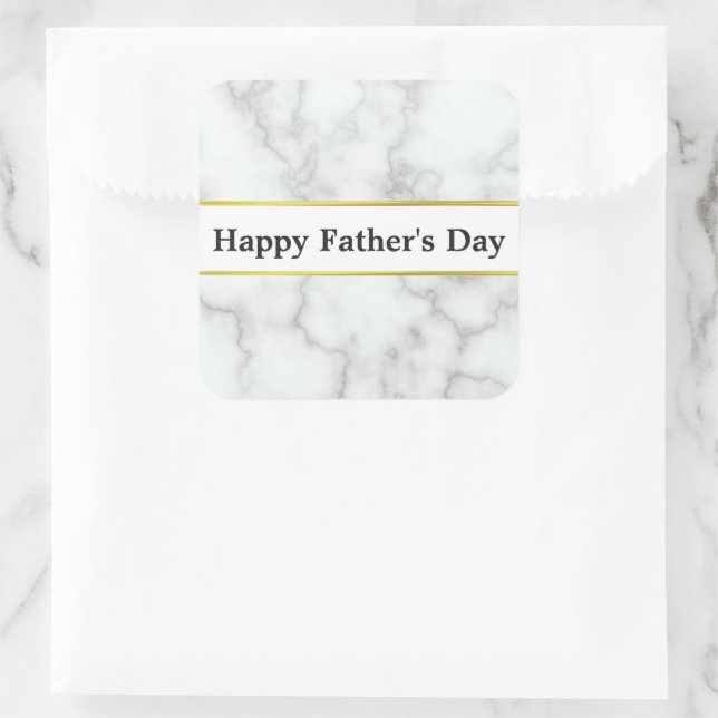 Happy Father's Day Elegant Faux White Marble Square Sticker (Bag)