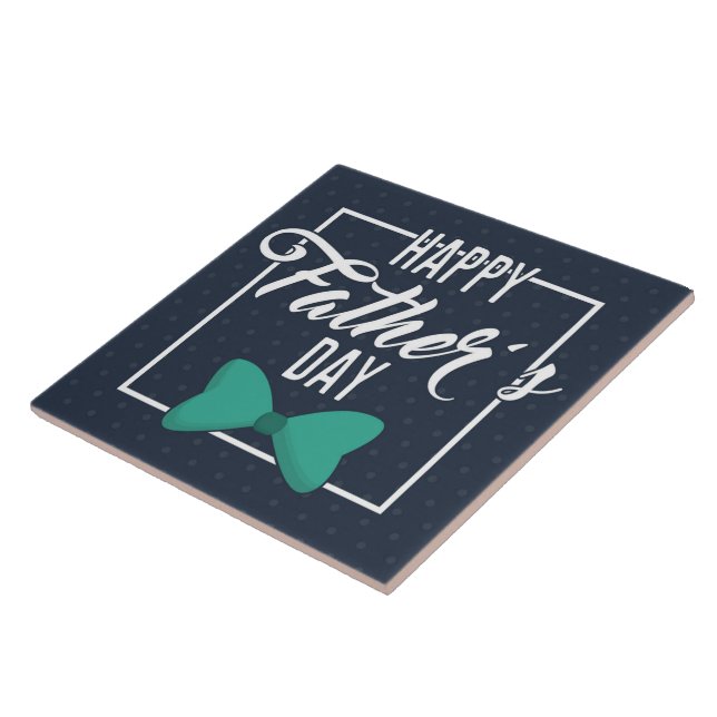 Happy Fathers Day Emblem Blue White Ceramic Tile (Side)