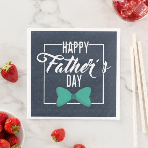 Happy Fathers Day Emblem Blue White Napkin