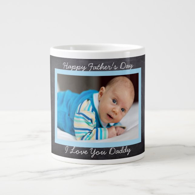 Happy Father's Day, Faux Chalkboard, Custom Photo Large Coffee Mug (Front)