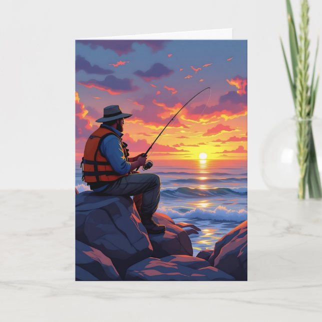 Happy Father's Day  Fishing at Sunset Card (Front)